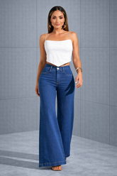 Pantalón palazzo de mezclilla Amélia