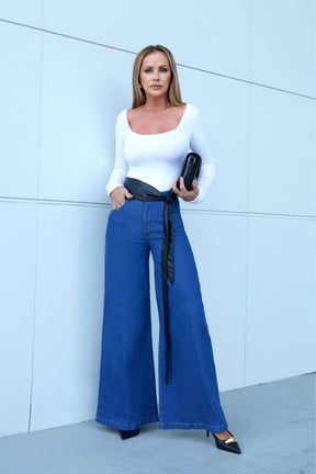 Pantalón palazzo de mezclilla Amélia