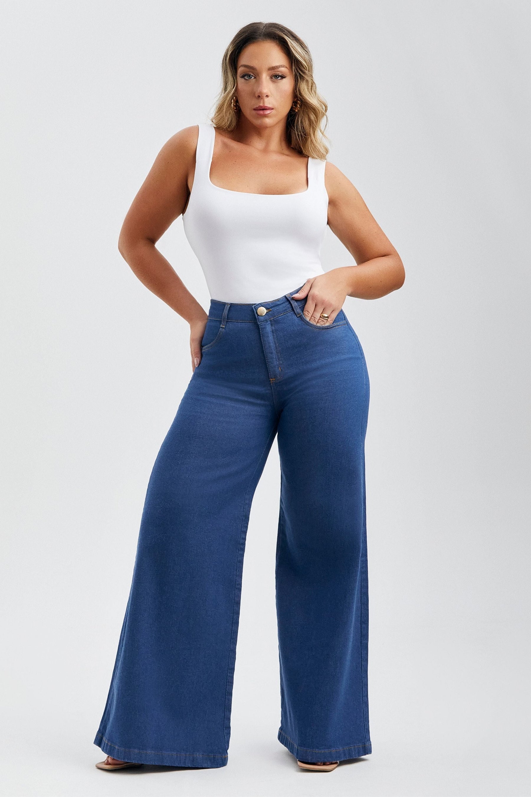 Pantalón palazzo de mezclilla Amélia