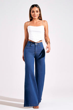 Pantalón palazzo de mezclilla Amélia